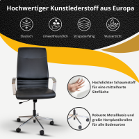 Topsit LEC000152 Ergonomischer Bürostuhl, Kunstleder Chefsessel mit Armlehnen, Schwarz