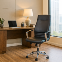 Topsit LEC000152 Ergonomischer Bürostuhl, Kunstleder Chefsessel mit Armlehnen, Schwarz