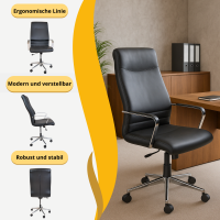 Topsit LEC000152 Ergonomischer Bürostuhl, Kunstleder Chefsessel mit Armlehnen, Schwarz